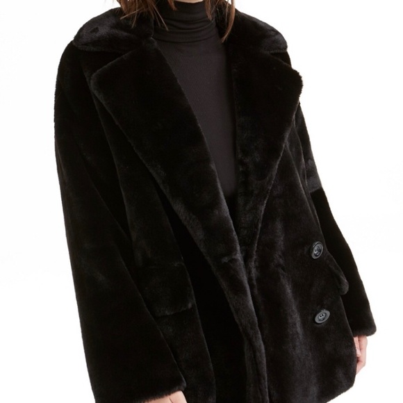 Free People Kate Faux Fur Coat Black 